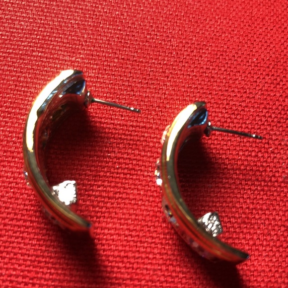 Rhinestone and Gold Toned Curved Pieced Earrings - Picture 3 of 6